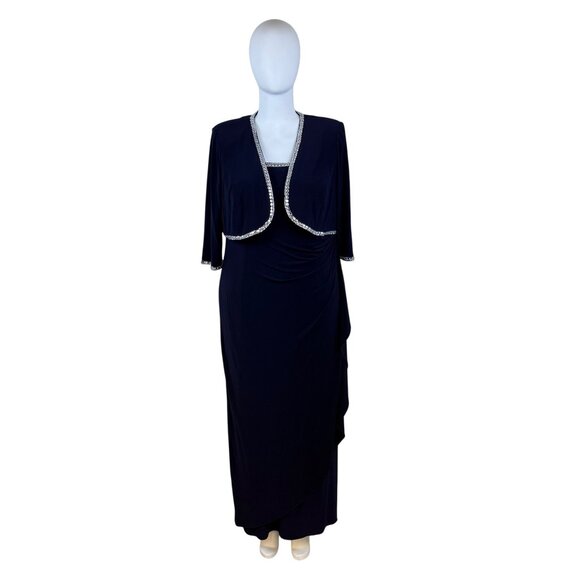 Jeanne Alexander Women's Navy Polyester Embellished Gown W/ Bolero Jacket Sz 20W - Picture 1 of 11